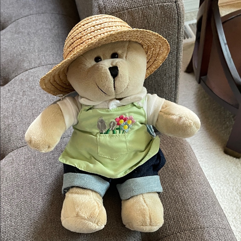 Starbucks Bearista Adorable Plush Bear with Straw Hat and Green Apron